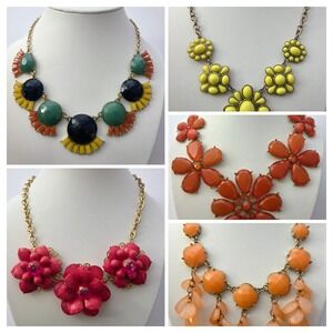 Bold Bib Necklace Lot 5 Statement Necklaces Faceted Gems Beads Multicolored